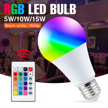 E27 Светодиодная Лампа С Регулируемой Яркостью 16 Цветов RGB Лампочка 220 В Светодиодная Волшебная Лампа Точечный Светильник 5 Вт 10 Вт 15 Вт Smart Control Led RGBW Лампа Home Decor