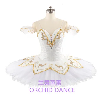 Узор Украшает высококачественные профессиональные Бело-золотые балетные костюмы-пачки для взрослых Девочек
